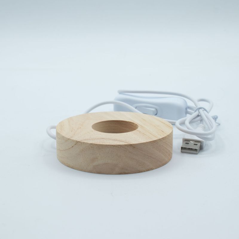 8cm Okrúhly Drevený USB LED Stojan - Studené/Teplé/Denné Svetlo