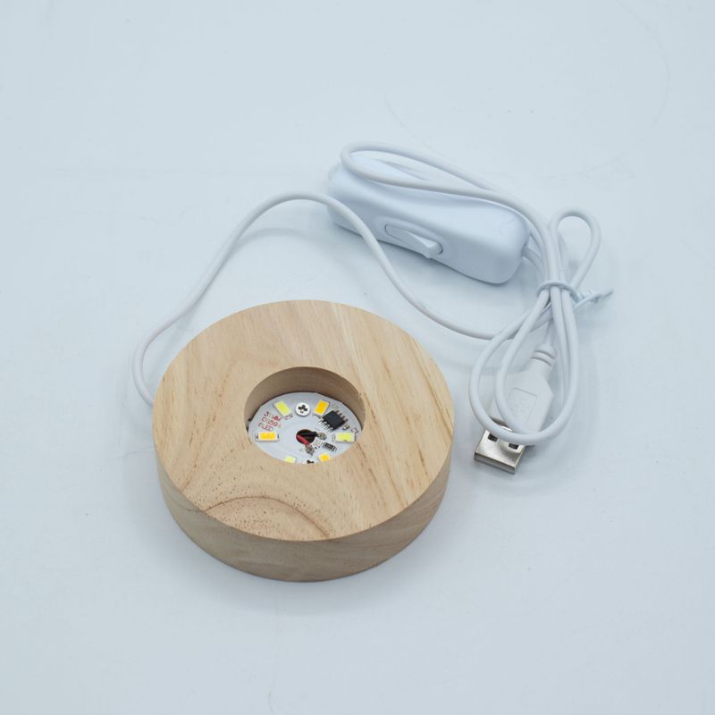 8cm Okrúhly Drevený USB LED Stojan - Studené/Teplé/Denné Svetlo