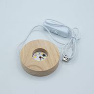 8cm Okrúhly Drevený USB LED Stojan - Studené/Teplé/Denné Svetlo