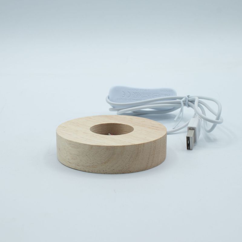 8cm Okrúhly Drevený USB LED Stojan - Viacfarebný