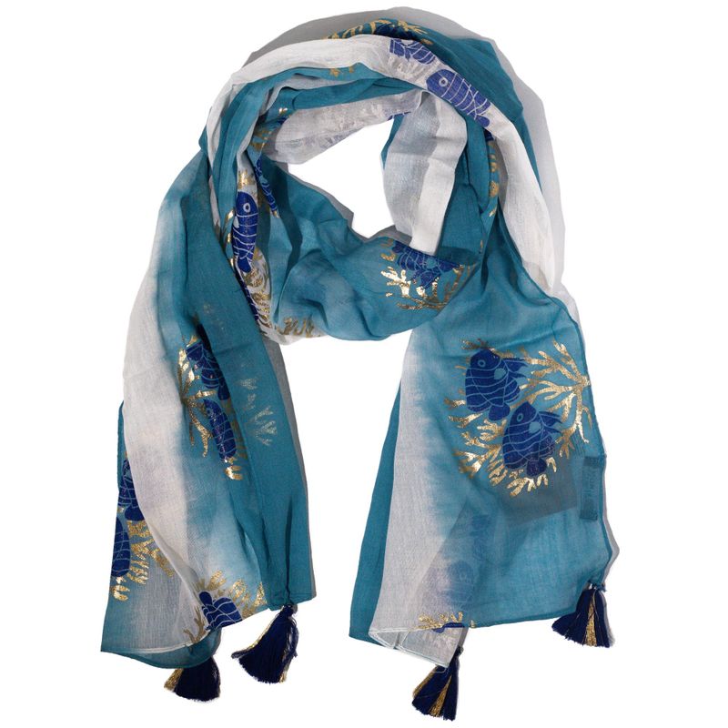 Nomad Sari - Letná šatka - 180 x 50 cm - Aqua Fish - morská modrá