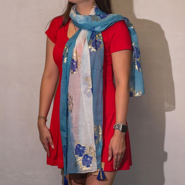 Nomad Sari - Letná šatka - 180 x 50 cm - Aqua Fish - morská modrá