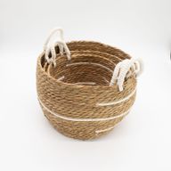 Veľké Košíky z Bavlny a Morskej Trávy - Prírodné Pruhy - Sada 3 Kusov (32,5 cm 29,5 cm 24 cm)