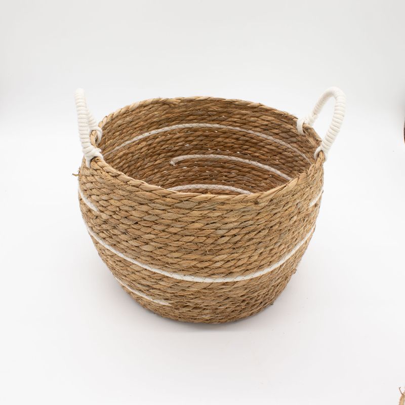 Veľké Košíky z Bavlny a Morskej Trávy - Prírodné Pruhy - Sada 3 Kusov (32,5 cm 29,5 cm 24 cm)