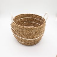 Veľké Košíky z Bavlny a Morskej Trávy - Prírodné Pruhy - Sada 3 Kusov (32,5 cm 29,5 cm 24 cm)