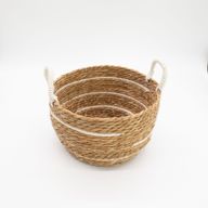 Veľké Košíky z Bavlny a Morskej Trávy - Prírodné Pruhy - Sada 3 Kusov (32,5 cm 29,5 cm 24 cm)