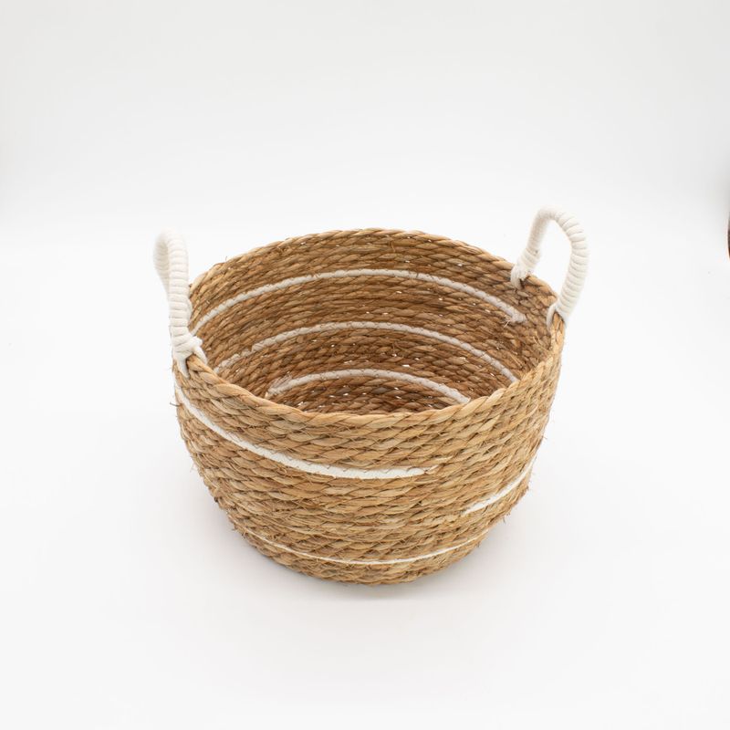 Veľké Košíky z Bavlny a Morskej Trávy - Prírodné Pruhy - Sada 3 Kusov (32,5 cm 29,5 cm 24 cm)