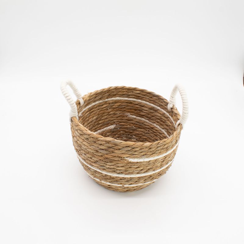Veľké Košíky z Bavlny a Morskej Trávy - Prírodné Pruhy - Sada 3 Kusov (32,5 cm 29,5 cm 24 cm)