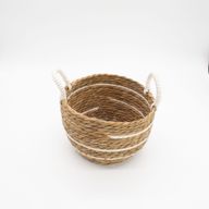 Veľké Košíky z Bavlny a Morskej Trávy - Prírodné Pruhy - Sada 3 Kusov (32,5 cm 29,5 cm 24 cm)