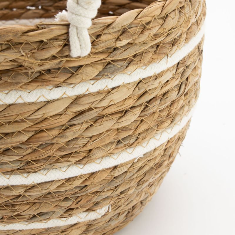 Veľké Košíky z Bavlny a Morskej Trávy - Prírodné Pruhy - Sada 3 Kusov (32,5 cm 29,5 cm 24 cm)