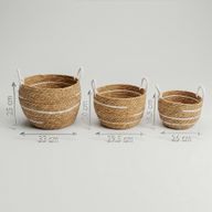 Veľké Košíky z Bavlny a Morskej Trávy - Prírodné Pruhy - Sada 3 Kusov (32,5 cm 29,5 cm 24 cm)