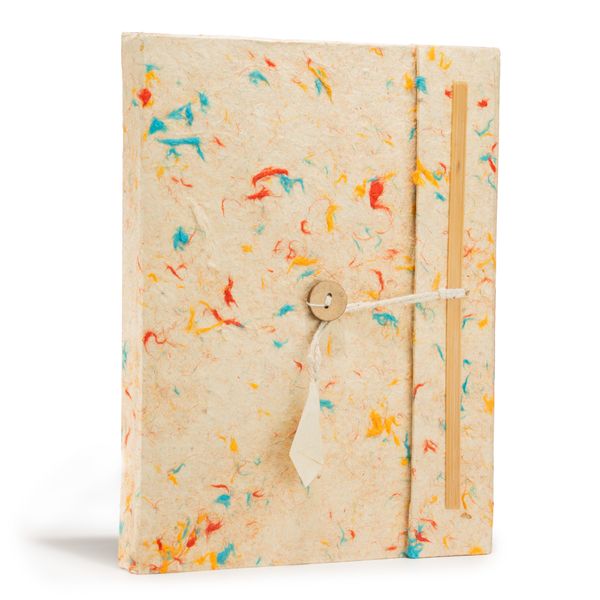 Veľký Zápisník z Lokta Papiera s Farebným Bavlneným Obalom (21 × 15 cm) – 45 listov – Vrátane Záložky