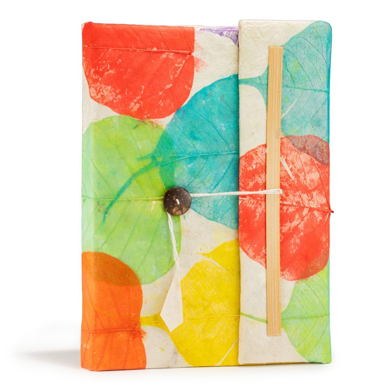 Veľký Zápisník z Lokta Papiera s Farebnými Listami (21 × 15 cm) – 45 Listov