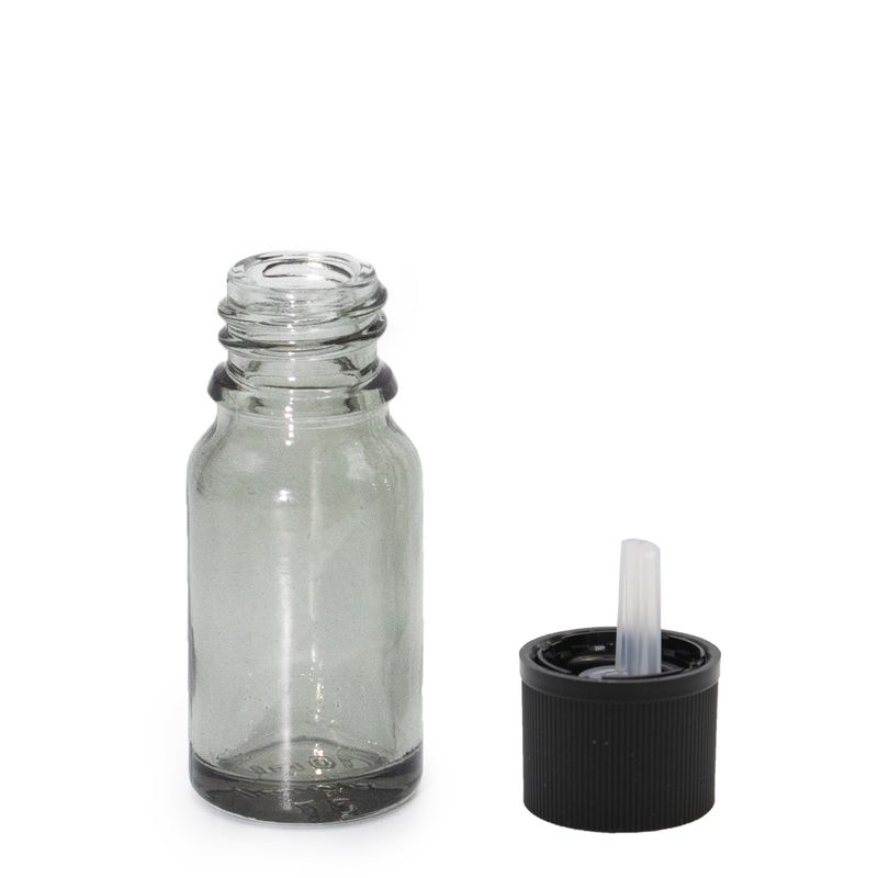 10 ml sklenená fľaštička s kvapkacím uzáverom s detskou poistkou v odtieni dymovo šedej farby