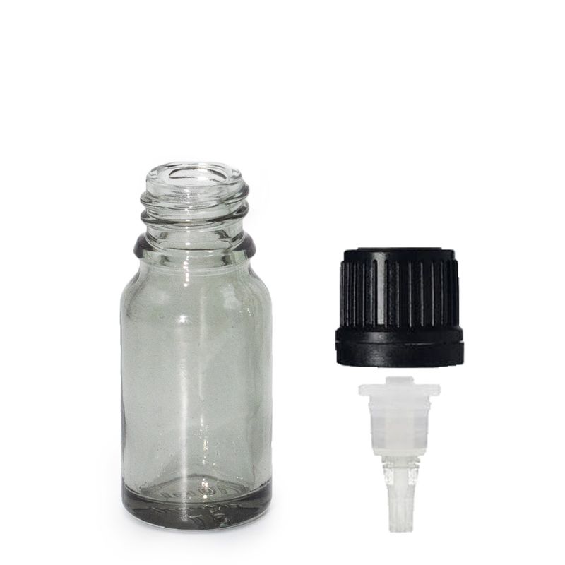 10 ml dymovo sivá sklenená fľaštička s kvapkadlom a kvapkadlovým uzáverom