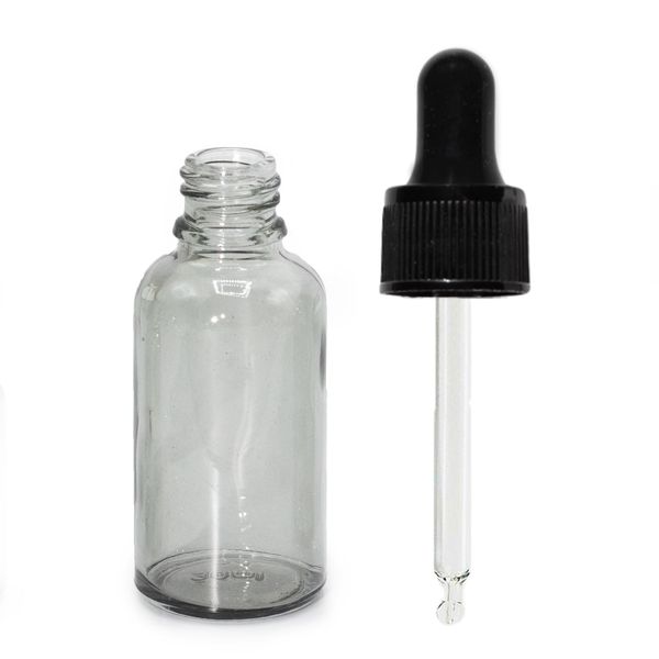 30 ml sklenená fľaša s kvapkadlom dymovo sivej farby a čiernou pipetou