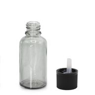 30 ml sklenená fľaša s kvapkadlovým uzáverom proti deťom, v dymovo sivej farbe