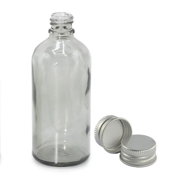 100 ml dymová sivá sklenená fľaša s kvapkadlom a hliníkovým uzáverom