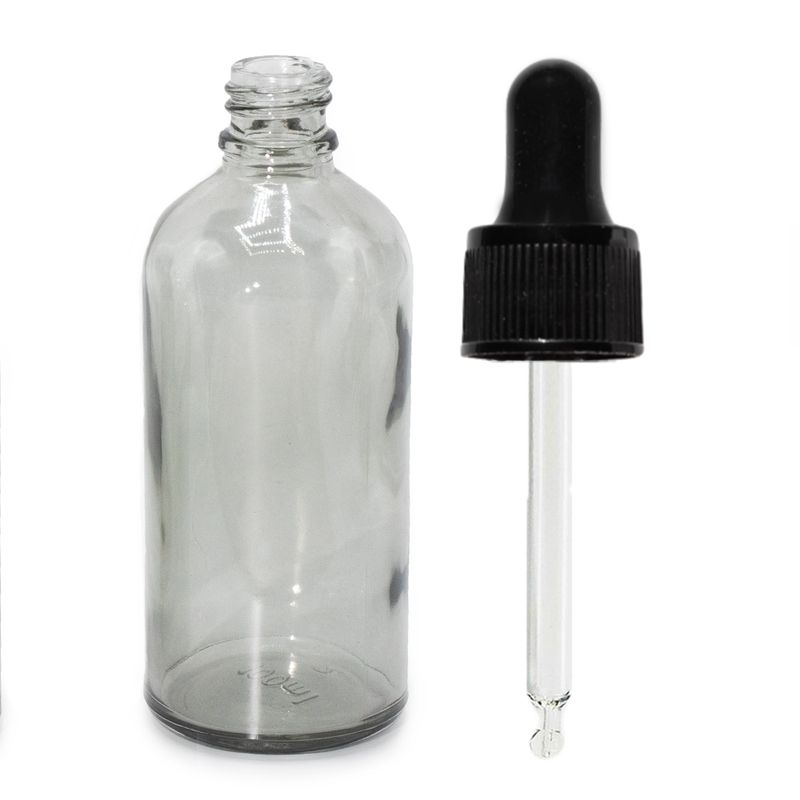100ml Smoke Grey Glass Dropper Bottle with Black Pipette