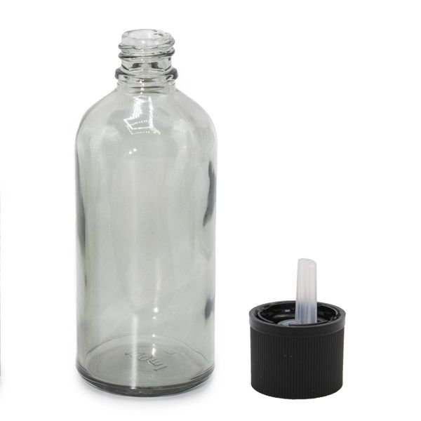 100 ml sklenená fľaša s kvapkacím uzáverom odolným voči deťom v dymovo-sivej farbe