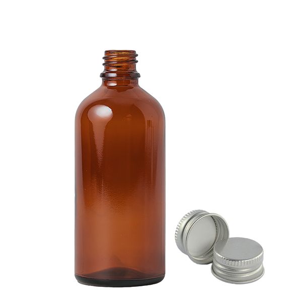100ml ambr sklenená fľaštička s kvapátkom s hliníkovým uzáverom