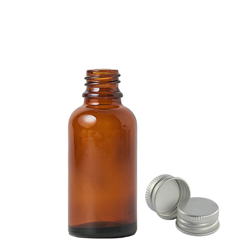 30ml ambrózová sklenená fľaša s kvapátkom s hliníkovým uzáverom