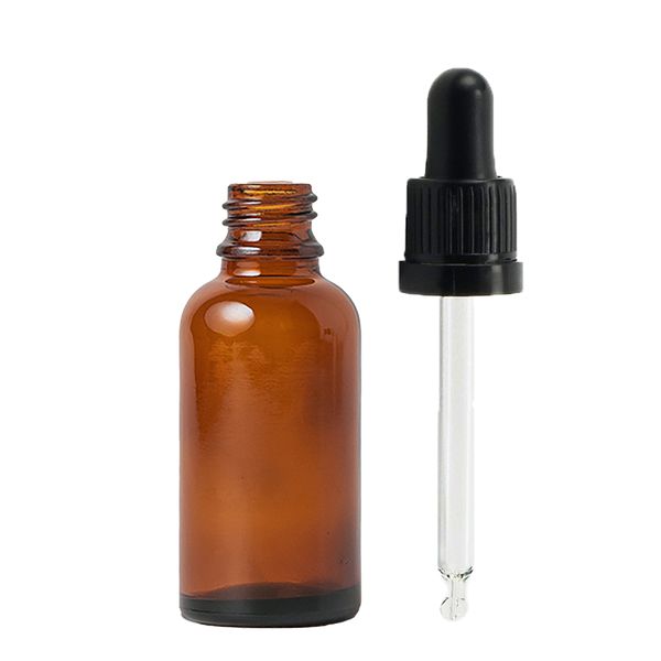 30 ml ambrózna sklenená fľaša s kvapátkom a čiernou pipetou