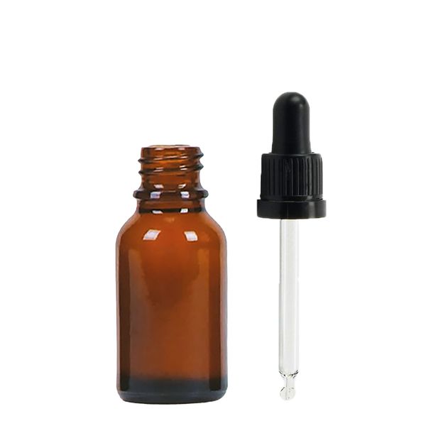 15 ml Jantárová Sklenená Fľaška s Čiernou Pipetou