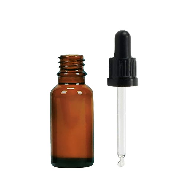 20 ml Jantárová Sklenená Fľaška s Čiernou Pipetou