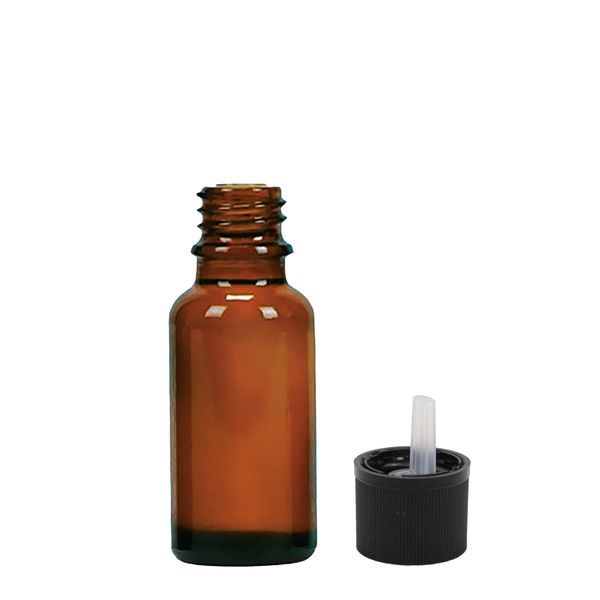20 ml Jantárová Sklenená Fľaška s Kvapkadlom a Detským Bezpečnostným Uzáverom