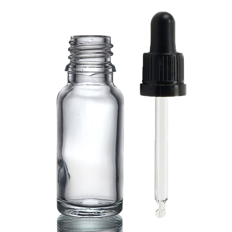 15ml Číra Sklenená Fľaška s Kvapkadlom s Čiernou T/E Pipetou