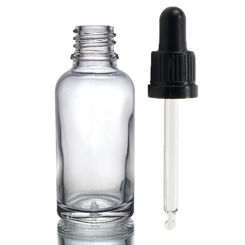 30ml Číra Sklenená Fľaška s Kvapkadlom s Čiernou T/E Pipetou