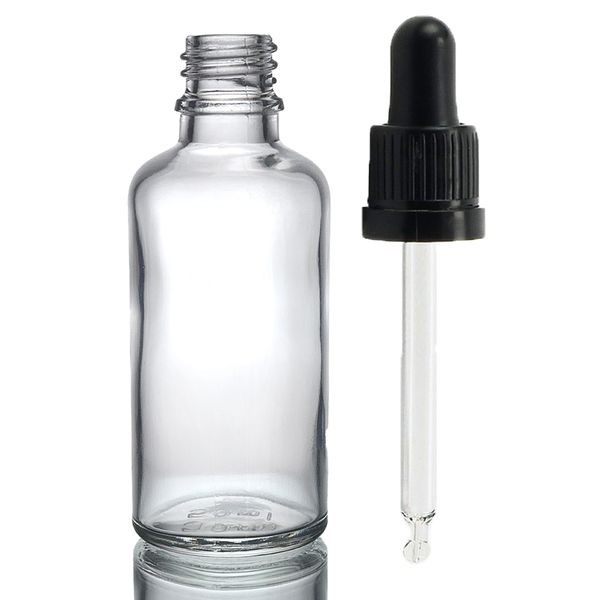 50ml Číra Sklenená Fľaška s Kvapkadlom s Čiernou T/E Pipetou