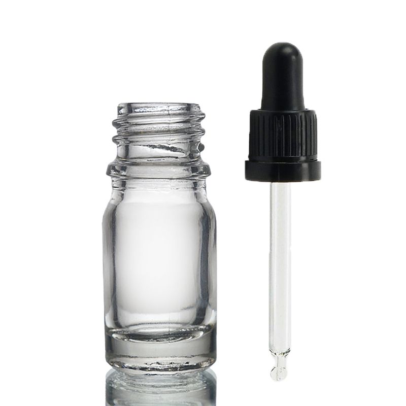 5ml Číra Sklenená Fľaška s Kvapkadlom s Čiernou T/E Pipetou