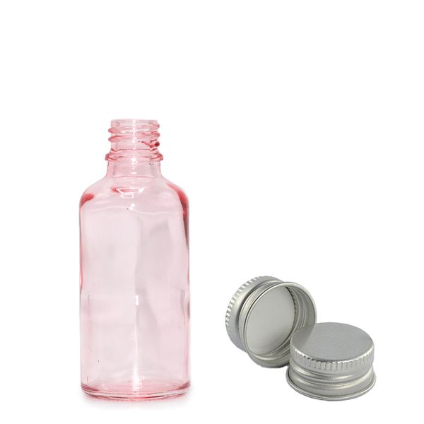 10ml Ružová Sklenená Fľaška s Hliníkovým Uzáverom