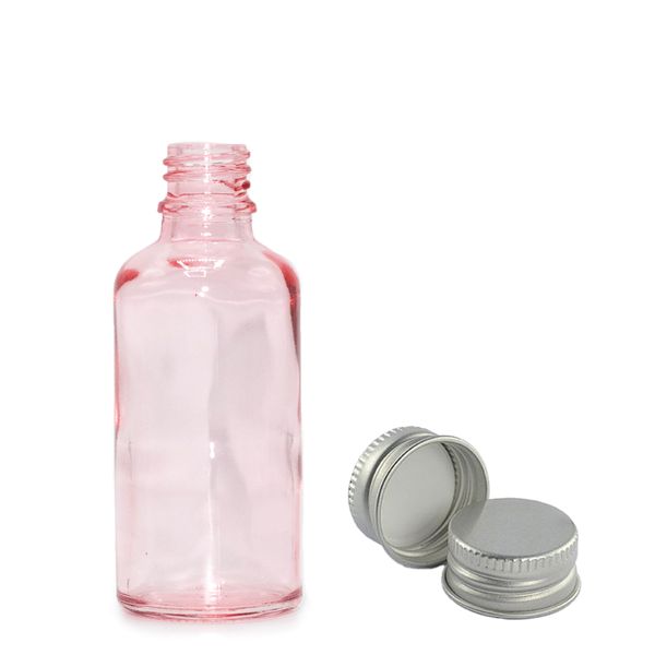 30ml Ružová Sklenená Fľaška s Hliníkovým Uzáverom