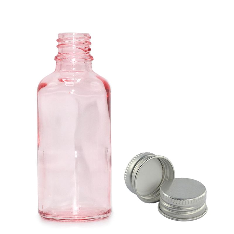 50ml Ružová Sklenená Fľaška  s Hliníkovým Uzáverom
