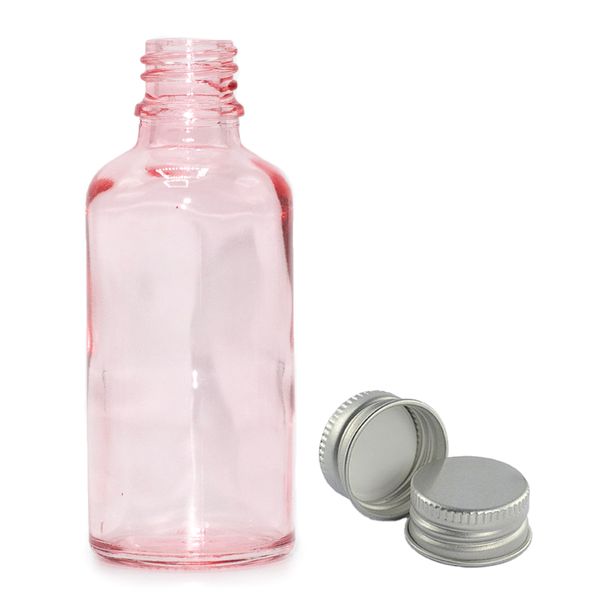 100ml Ružová Sklenená Fľaška s Hliníkovým Uzáverom