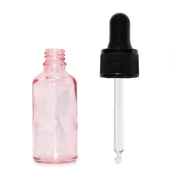 10ml Ružová Sklenená Fľaška s Čiernou T/E Pipetou