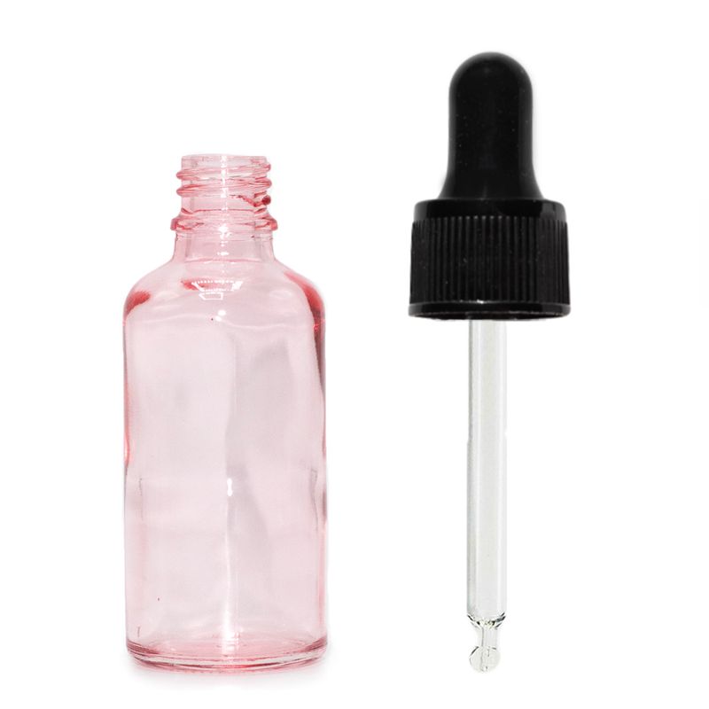 30ml Ružová Sklenená Fľaška s Čiernou T/E Pipetou