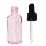 50ml Ružová Sklenená Fľaška s Čiernou T/E Pipetou