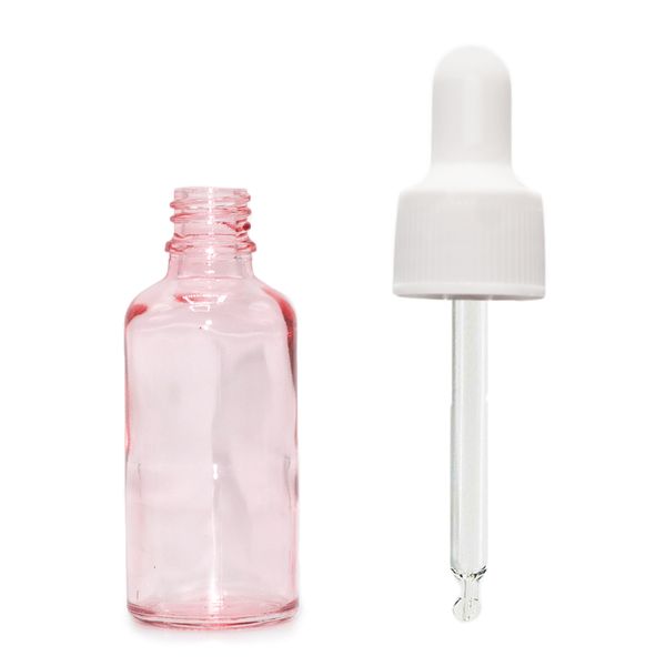 10ml Ružová Sklenená Fľaška s Bielou Pipetou