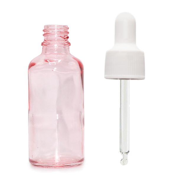 50ml Ružová Sklenená Fľaška s Bielou Pipetou