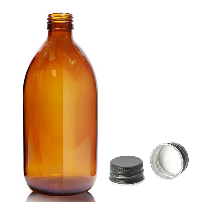 500ml Fľaška z Jantárového Skla s Hliníkovým Čiernym Uzáverom