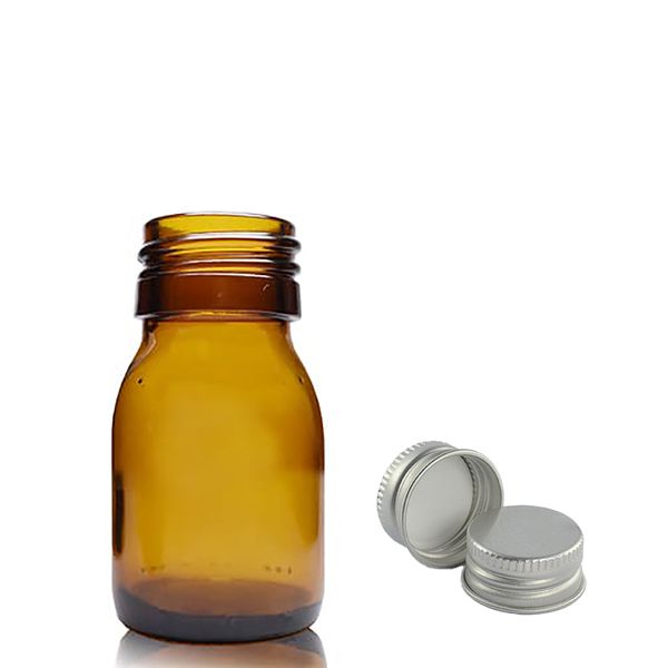 30ml Jantárová Sklenená Fľaša s  Hliníkovým Uzáverom