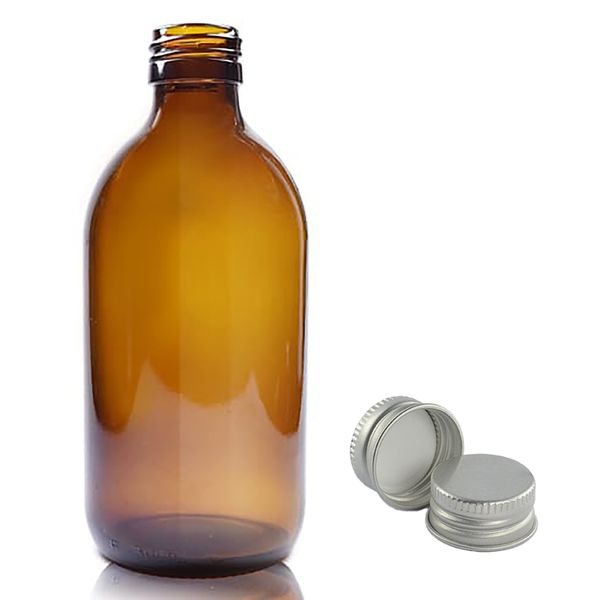 300ml Jantárová Sklenená Fľaša s  Hliníkovým Uzáverom
