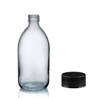 250 ml Liekovka z Dymovo-Sivého Skla s Čiernym Plastovým Uzáverom