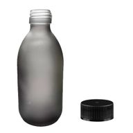 300ml Liekovka z Dymovo-Sivého Skla s Čiernym Plastovým Uzáverom