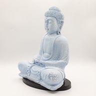 Meditačné Tienidlo s Budhom - Belaso Modré - Oválny Podstavec