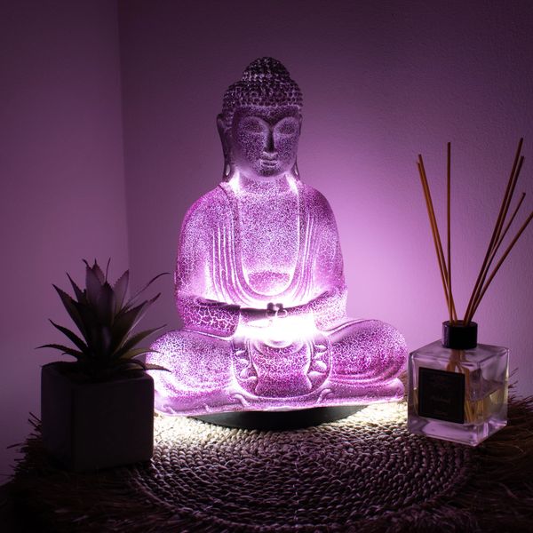 Meditačné Tienidlo s Budhom - Levanuľové Popraskaný Efekt - Oválny Podstavec